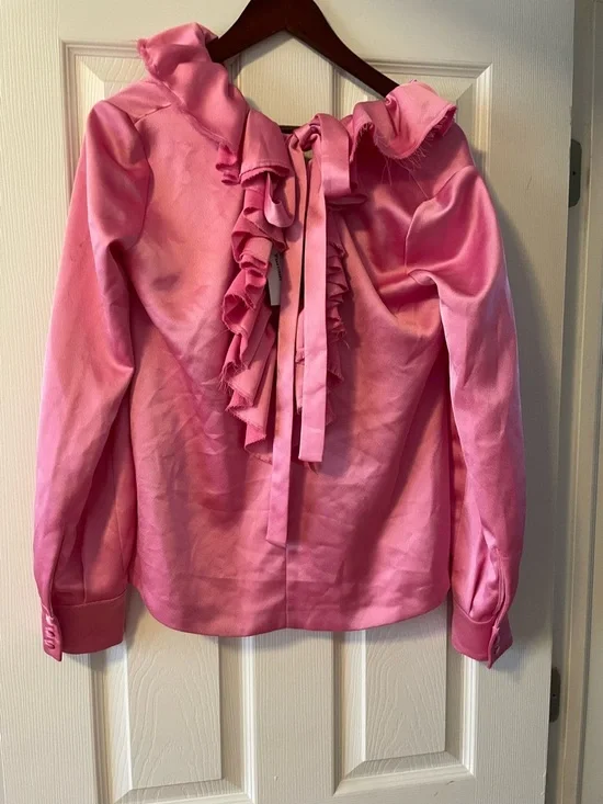 MSGM Pink Ruffled V-Neck Blouse - Picture 2 of 5